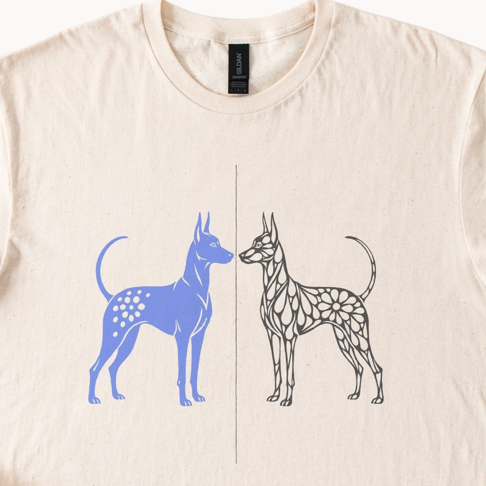 Two Dogs Mirrored in Dots and Petals Tee